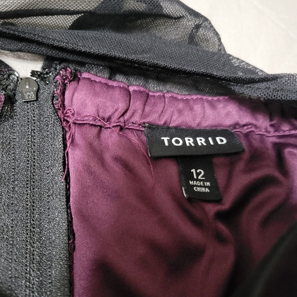 Torrid Black Lace Overlay Purple Fully Lined Dress Size 12 Spaghetti Strap - Picture 7 of 9